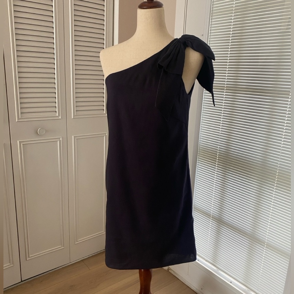 ANTONIO MELANI NAVY One Shoulder Sheath Dress w Bow